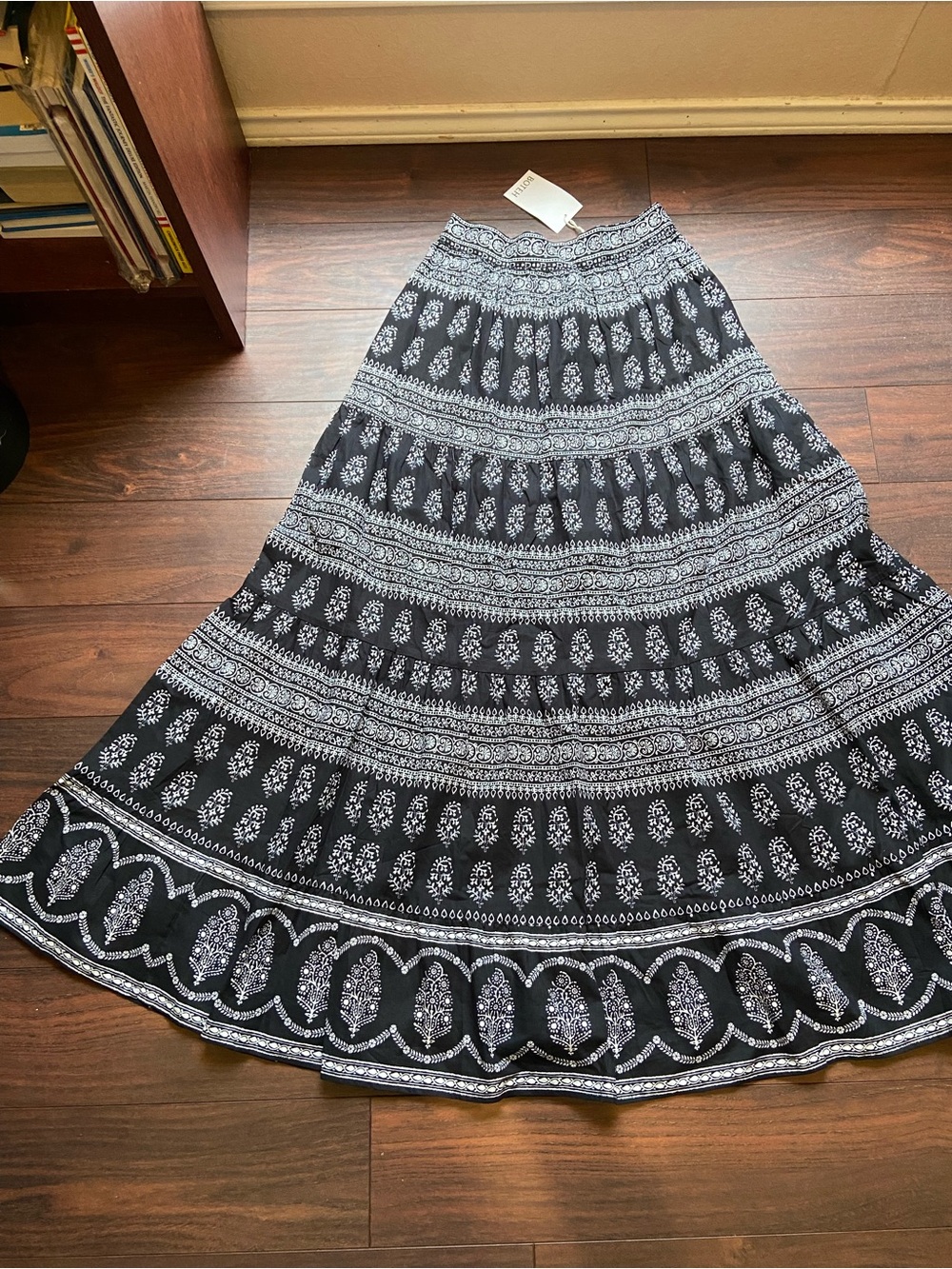 BOTEH Boho Prairie Festival Skirt W/Pockets Zip Back 100% Cotton Sz 2